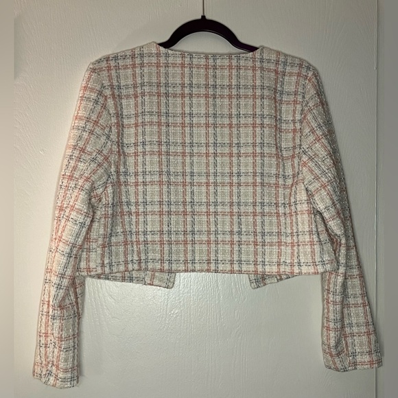 2piece Long Sleeve Plaid Print Crop Jacket and Button Front Skirt - Picture 2 of 9
